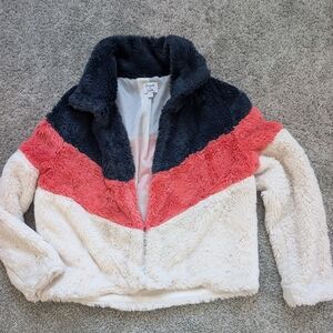 Sunset & Sixth Colorblock Teddy Sherpa Hoodie Jacket – Size Medium